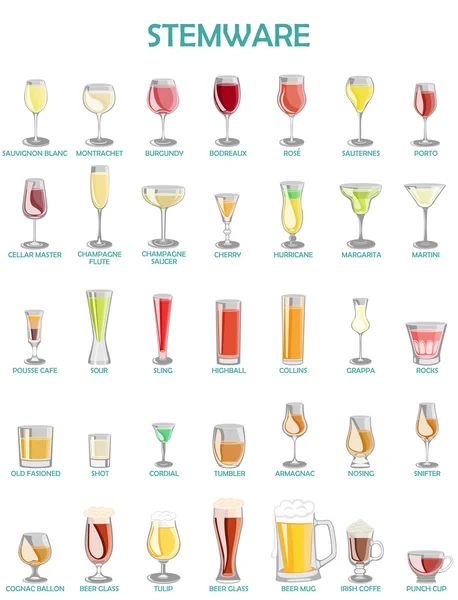 Conjunto de stemware, ilustração vetorial em um fundo branco.Uma coleção —  Vetores de Stock