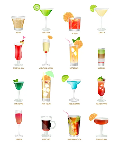 Raccolta di cocktail popolari su sfondo bianco Vettoriali Stock Royalty Free