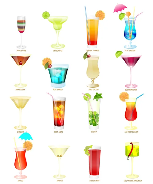 Collection de cocktails populaires sur fond blanc — Image vectorielle