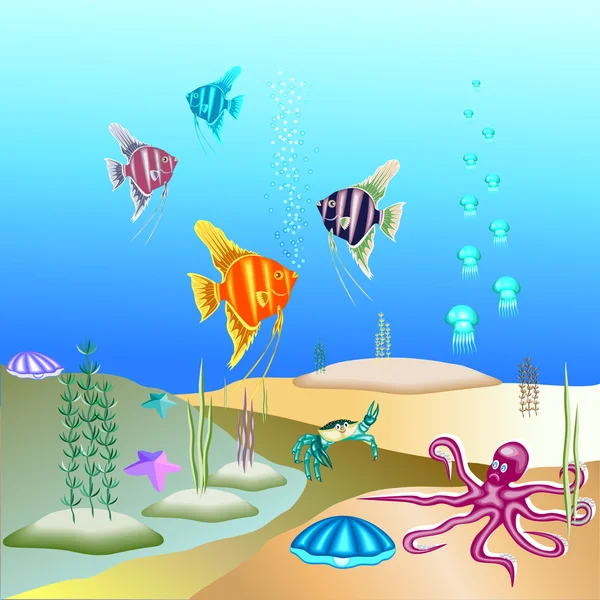 Sualtı dünyası ve sakinleri vektör çizim.