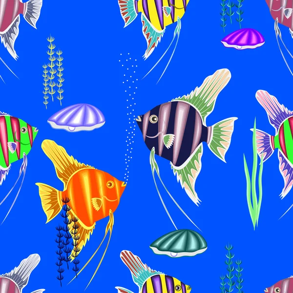 Színes varrat nélküli mintát, amely a sok tengeri halak. — Stock Vector