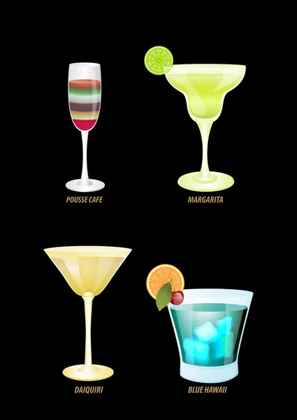 illüstrasyon koyu arka plan üzerinde popüler kokteyller.