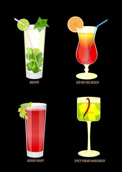 illüstrasyon koyu arka plan üzerinde popüler kokteyller.