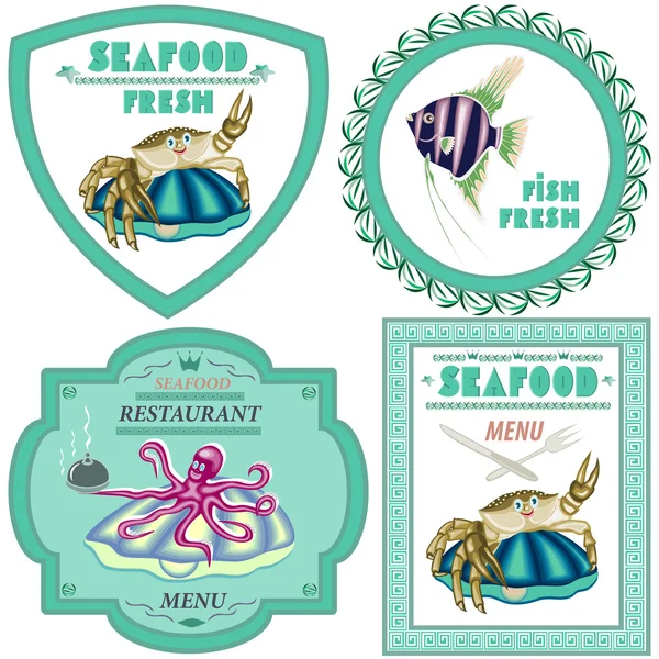 Meeresfrüchte, eine Reihe von vier Abbildungen. — Stockvektor