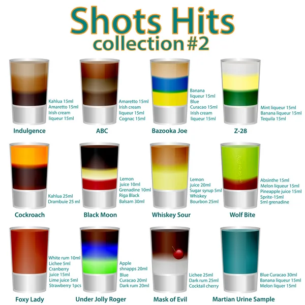 Kokteyl menüsü. On iki kokteyl topluluğu.