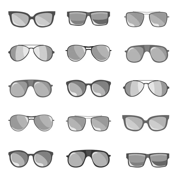 Uppsättningen solglasögon finns avbildad på en vit bakgrund. — Stock vektor