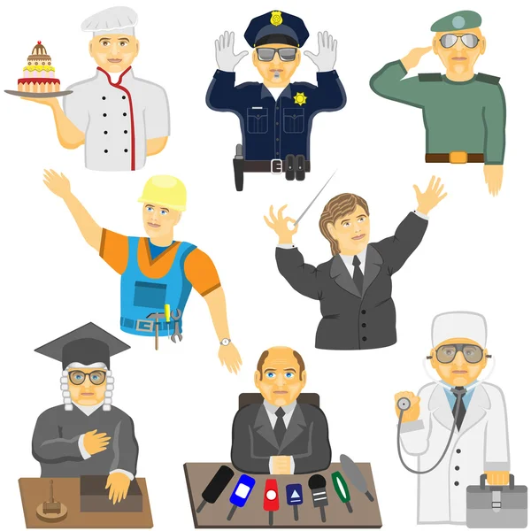 Un gruppo di persone di diverse professioni in situazioni diverse Illustrazione Stock