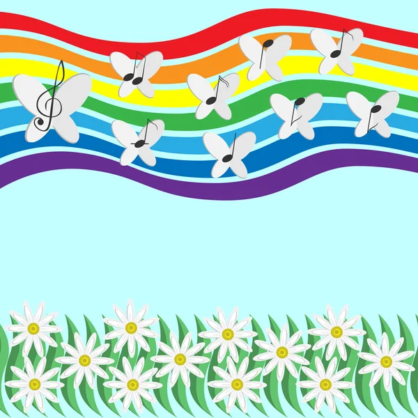 Note musicali e farfalle che girano nel cielo su un arcobaleno b Illustrazioni Stock Royalty Free