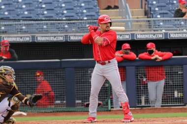 Eugenio Alejandro Surez, Peoria, AZ / USA 'deki Peoria Spor Kompleksi' nde Cincinnati Kızılları için kısa topçu. 23 Mart 2021