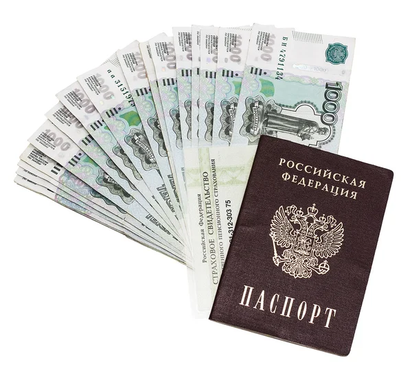 Dinero con pasaporte — Foto de Stock