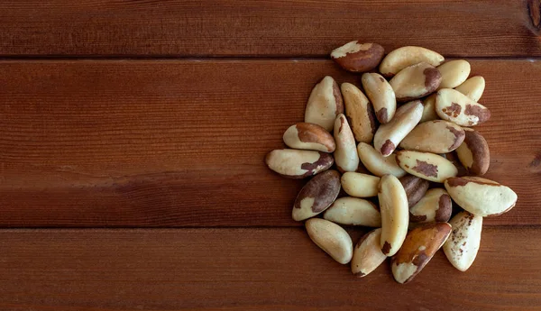 Heap Brazil Nuts Old Wooden Background Close Top View Brazil — Stock Photo, Image