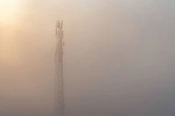 Wireless Communication Mobile Cell Network Tower Surrounded Thick Fog Zero — Stock Photo, Image