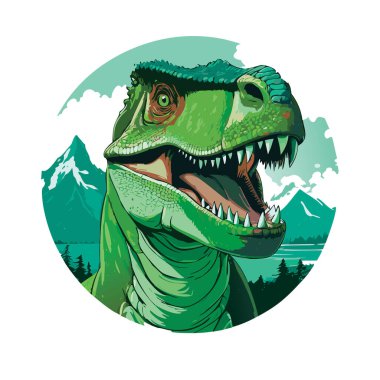 TRex Yuvarlak Etiket Vektör Dinozor Raptor Etiketi ve Tişört Tasarımı