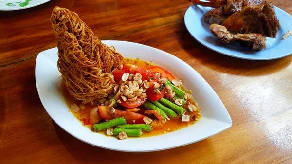 Tayland Yerel Sokak Yemekleri Üzerine Izgara Kırmızı Tavuk Biftek Domuz — Stok fotoğraf