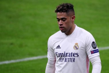 Milano, İtalya. 25 Kasım 2020. Real Madrid Fc takımından Mariano Diaz Uefa Şampiyonlar Ligi B Grubu karşılaşmasında FC Internazionale ve Real Madrid Fc arasında .