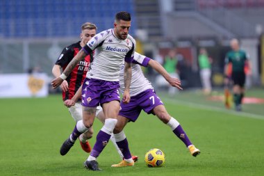 Milano, İtalya. 29 Kasım 2020. Serie A karşılaşmasında Acf Fiorentina 'dan Cristiano Biraghi Ac Milan ve Acf Fiorentina arasında oynanan karşılaşmada.