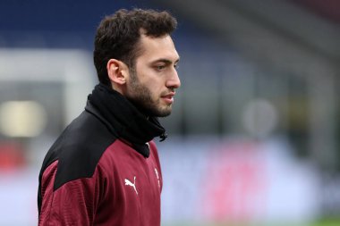 Milano, 12 Ocak 2020. Ac Milan ve Torino Fc arasında oynanan Coppa Italia maçında Ac Milan 'dan Hakan Calhanoğlu 