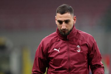 Milano, 12 Ocak 2020. Ac Milan ile Torino Fc arasındaki Coppa Italia maçında Ac Milan 'dan Gianluigi Donnarumma 