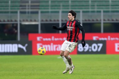 Milano, 12 Ocak 2020. Ac Milan 'dan Sandro Tonali Coppa Milan ve Torino Fc arasında oynanan İtalya maçında 