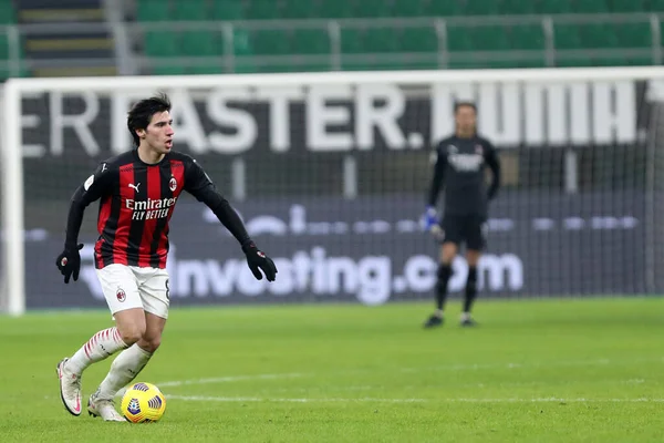 Milano Ledna2020 Sandro Tonali Milán Během Utkání Coppa Italia Mezi — Stock fotografie