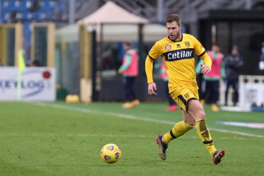 Bergamo, İtalya. 06 Ocak 2021. Atalanta Bergamasca Calcio ile Parma Calcio arasındaki Serie A maçı sırasında Parma Calcio 'dan Riccardo Gagliolo.