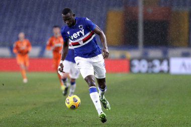Cenova, İtalya. 30 Şubat 2021. Uc Sampdoria 'dan Omar Colley Serie A maçında Uc Sampdoria ve Juventus Fc arasında.