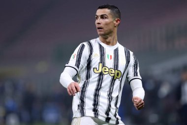 Milano, İtalya. 22. Fabruary 2021. Juventus Fc takımından Cristiano Ronaldo Coppa Italia yarı final maçında Fc Internazionale ve Juventus Fc..