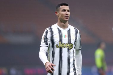 Milano, İtalya. 22. Fabruary 2021. Juventus Fc takımından Cristiano Ronaldo Coppa Italia yarı final maçında Fc Internazionale ve Juventus Fc..