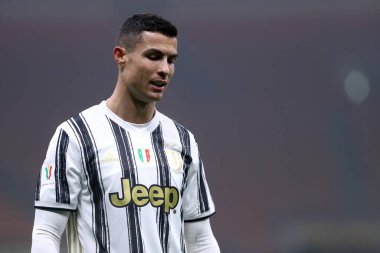Milano, İtalya. 22. Fabruary 2021. Juventus Fc takımından Cristiano Ronaldo Coppa Italia yarı final maçında Fc Internazionale ve Juventus Fc..