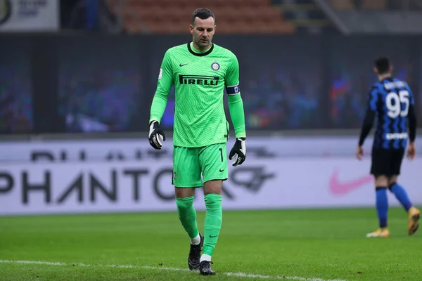 Milano, İtalya. 22. Fabruary 2021. Fc Internazionale takımından Samir Handanoviç, Coppa Italia yarı final maçında Fc Internazionale ile Juventus Fc..