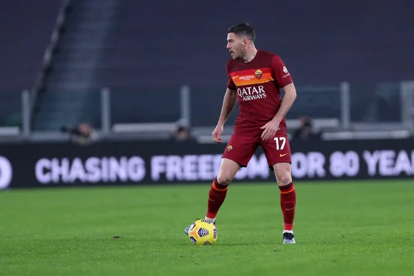 Torino Fevereiro 2021 Jordan Veretout Roma Durante Partida Série Entre — Fotografia de Stock