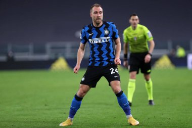 Torino, İtalya. 09. Piyade 2021. Fc Internazionale 'den Christian Eriksen Coppa Italia yarı final maçında Juventus Fc ve Fc Internazionale arasında.