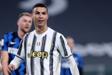 Torino, İtalya. 09. Piyade 2021. Juventus Fc 'den Cristiano Ronaldo Coppa Italia yarı final karşılaşmasında Juventus Fc ve Fc Internazionale arasında.