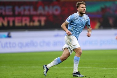 Milano, İtalya. 14 Şubat 2021. Ss Lazio 'dan Ciro Immobile Fc Internazionale ve Ss Lazio arasında oynanan A serisi maçında.