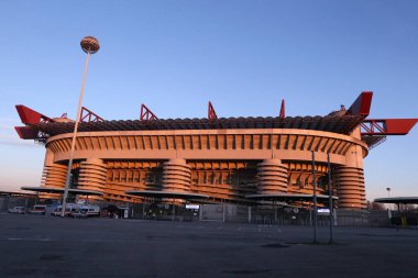Milano, İtalya. 14 Şubat 2021 - Fc Internazionale ile Ss Lazio arasındaki Serie A maçı sırasında Giuseppe Meazza Stadyumu 'nun genel görünümü.