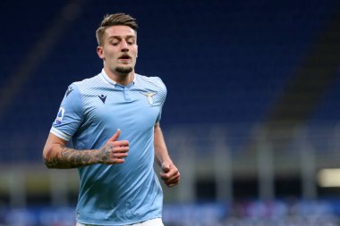 Milano, İtalya. 14 Şubat 2021. Fc Internazionale ile Ss Lazio arasındaki Serie A karşılaşmasında Ss Lazio 'dan Sergej Milinkoviç-Saviç.