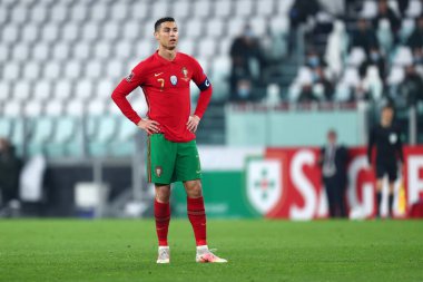 Torino, 24 Mart 2021. Portekizli Cristiano Ronaldo, 2022 FIFA Dünya Kupası elemeleri sırasında Portekiz ve Azerbaycan arasında oynanan karşılaşmada.