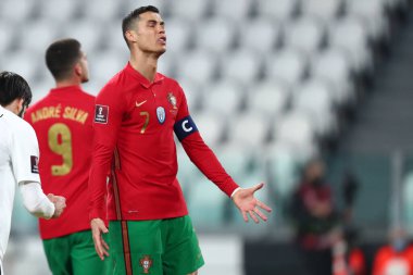 Torino, 24 Mart 2021. Portekizli Cristiano Ronaldo, 2022 FIFA Dünya Kupası elemeleri sırasında Portekiz ve Azerbaycan arasında oynanan karşılaşmada.