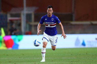 Cenova, İtalya. 23 Ağustos 2021. Uc Sampdoria 'dan Maya Yoshida Serie A karşılaşmasında Uc Sampdoria ve Ac Milan arasında.