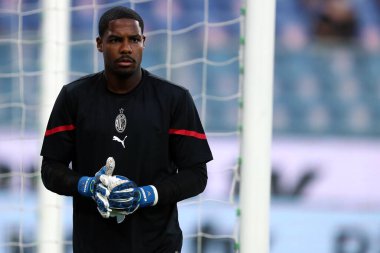 Cenova, İtalya. 23 Ağustos 2021. Serie A karşılaşmasında Ac Milan 'dan Mike Maignan Uc Sampdoria ve Ac Milan arasında.