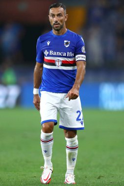 Cenova, İtalya. 23 Ağustos 2021. Uc Sampdoria takımından Fabio Quagliarella, Uc Sampdoria ve Ac Milan arasında oynanan Serie A karşılaşmasında.