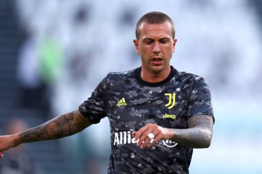 Torino, 14 Ağustos 2021. Juventus Fc 'den Federico Bernardeschi Juventus Fc ve Atalanta Bergamasca Calcio arasında oynanan dostluk maçı sırasında .