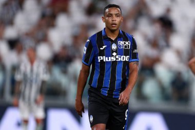 Torino, 14 Ağustos 2021. Atalanta Bergamasca Calcio 'dan Luis Muriel Juventus Fc ve Atalanta Bergamasca Calcio arasındaki dostluk maçı sırasında .
