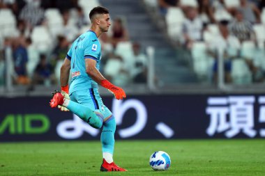 Torino, 14 Ağustos 2021. Juventus Fc ve Atalanta Bergamasca Calcio arasında oynanan dostluk karşılaşmasında Atalanta Bergamasca Calcio 'dan Juan Musso .
