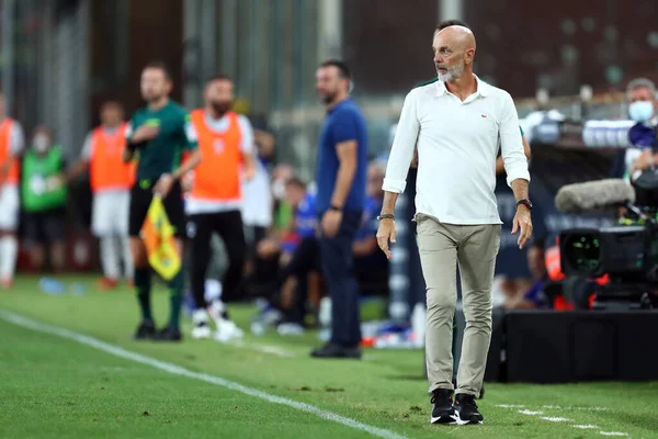 Génova Itália Agosto 2021 Stefano Pioli Treinador Milan Durante Partida — Fotografia de Stock