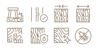 Yer simgesi ayarlandı. Döşeme, malzeme, özellik, ahşap, vinil ve daha fazla simge içerir. Düzenlenebilir Vektör Vuruşu.