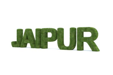 Yeşil çimlerin 3d görüntülenmesi JAIPUR sözcüğü beyaz arkaplanda izole edildi