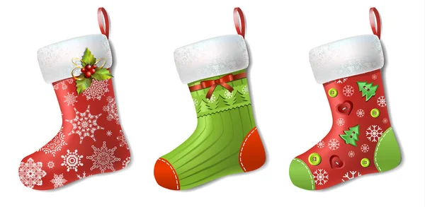 Christmas Socks Set Elements Design Vector Colorful Illustration — Stock Vector