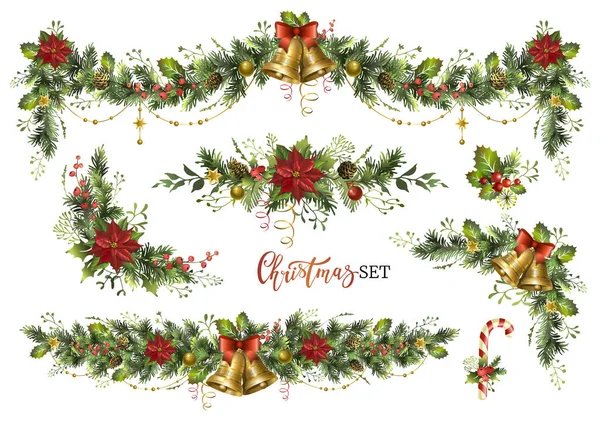 Elementos Decoração Natal Definidos Para Seu Design Conjunto Festivo Guirlanda — Vetor de Stock