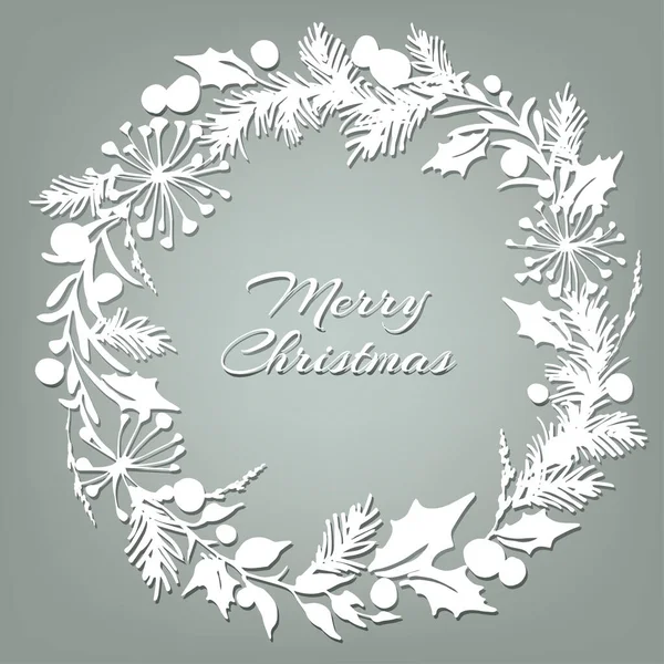 Белый рождественский венок. Рождественская рамка Декоративный праздничный элемент — стоковый вектор